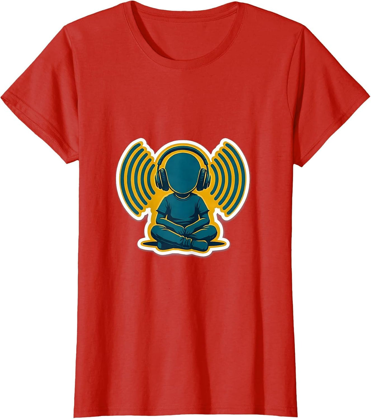 Women's Autism Awareness Child with Headphones Sound Waves T-Shirt - Red