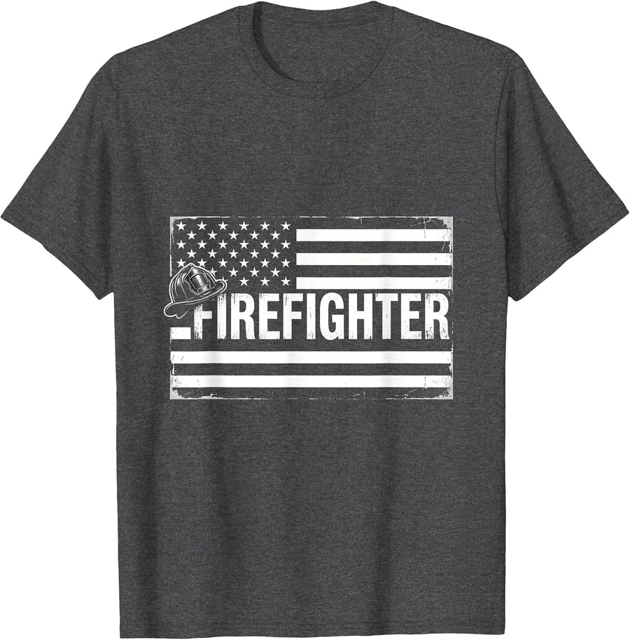 Men's Firefighter Thin Red Line Flag Occupational Pride Gift T-Shirt - Dark Heather Grey