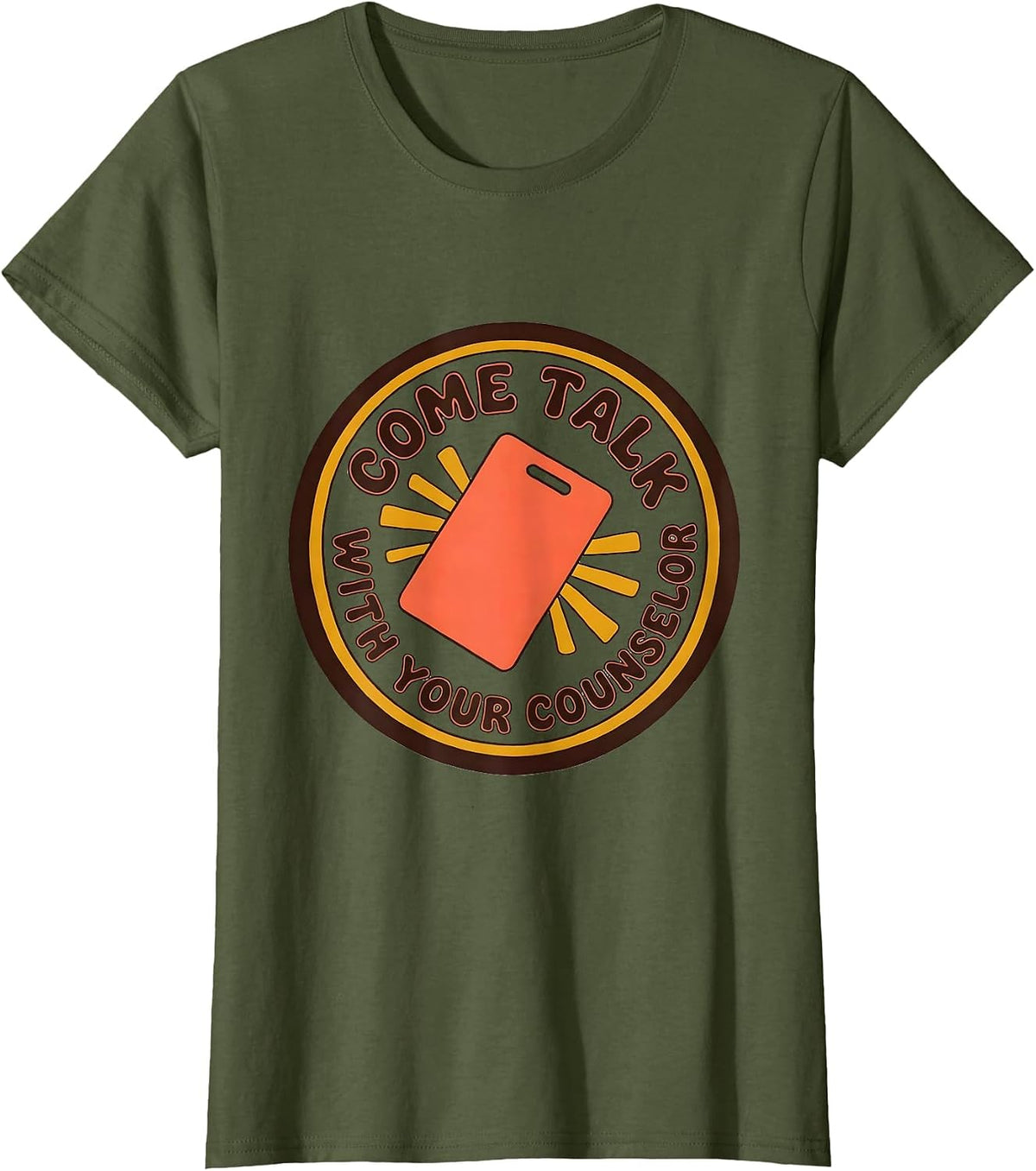 Women's Come Talk With Your Counselor Groovy Retro School Counselor T-Shirt - Olive Green