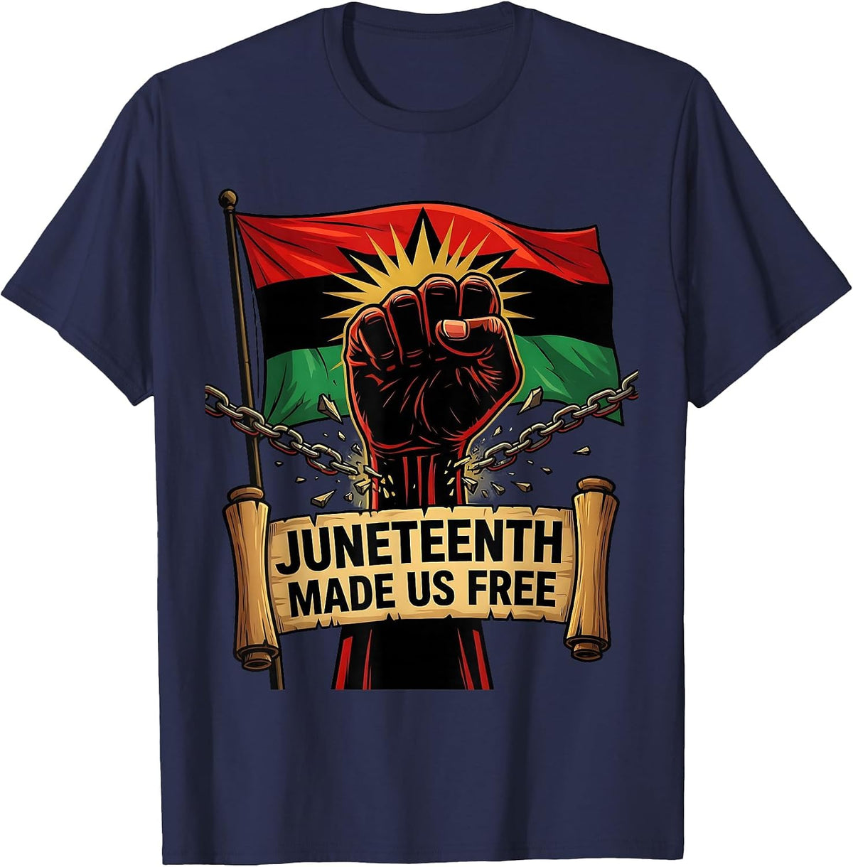 Juneteenth Made Us Free Men's Celebration Design T-Shirt - Navy Blue