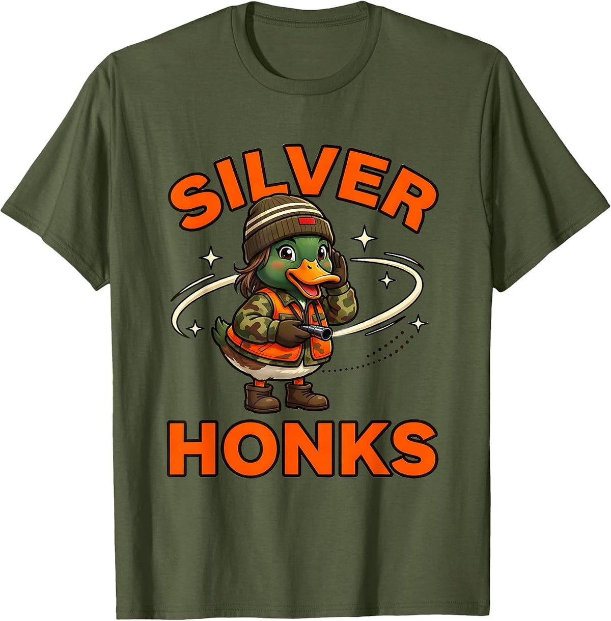Men's SILVER HONKS Funny Duck Hunter Christmas Humor T-Shirt - Olive Green