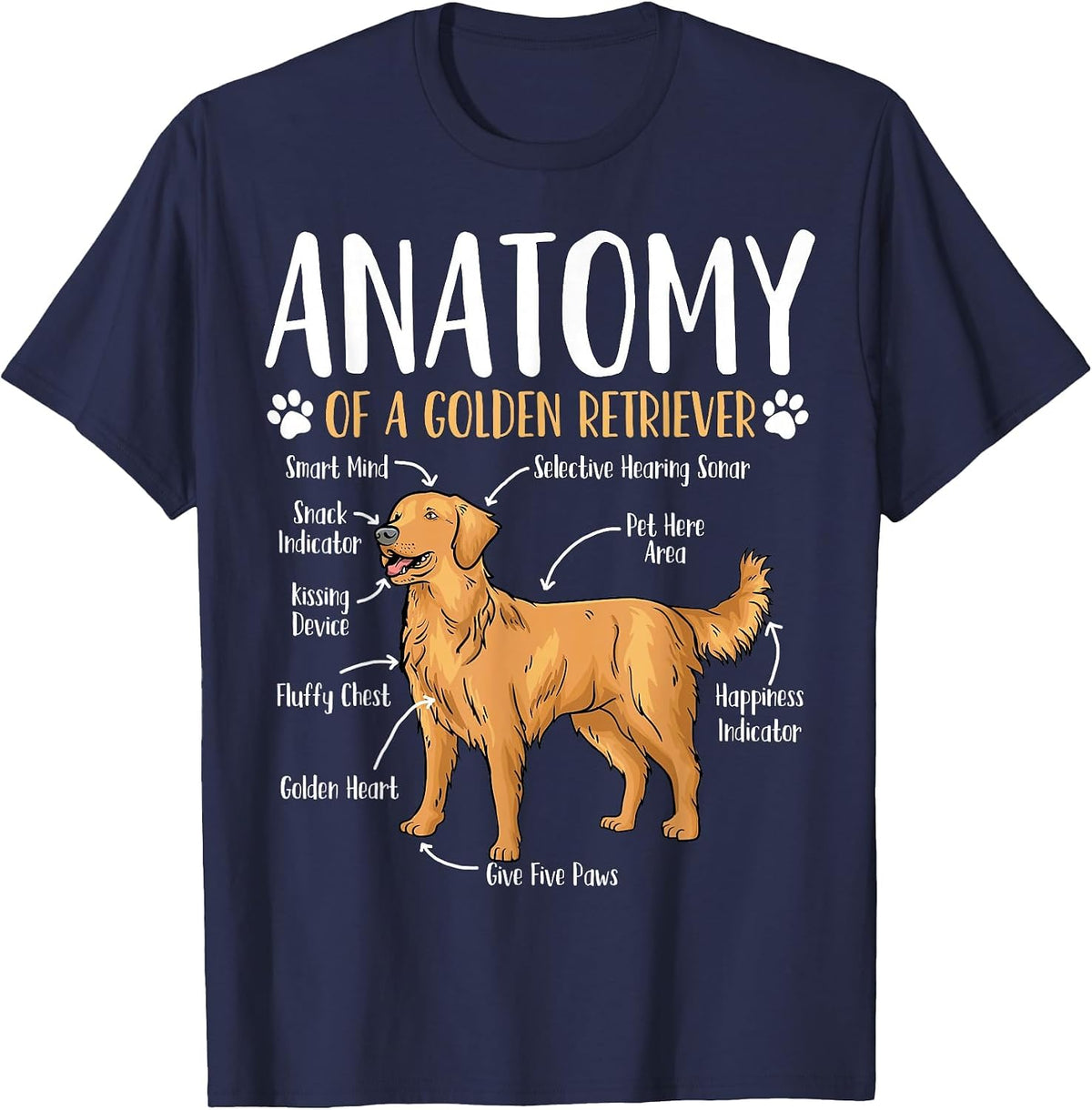 Golden Retriever Dog Anatomy T-Shirt - Navy Blue