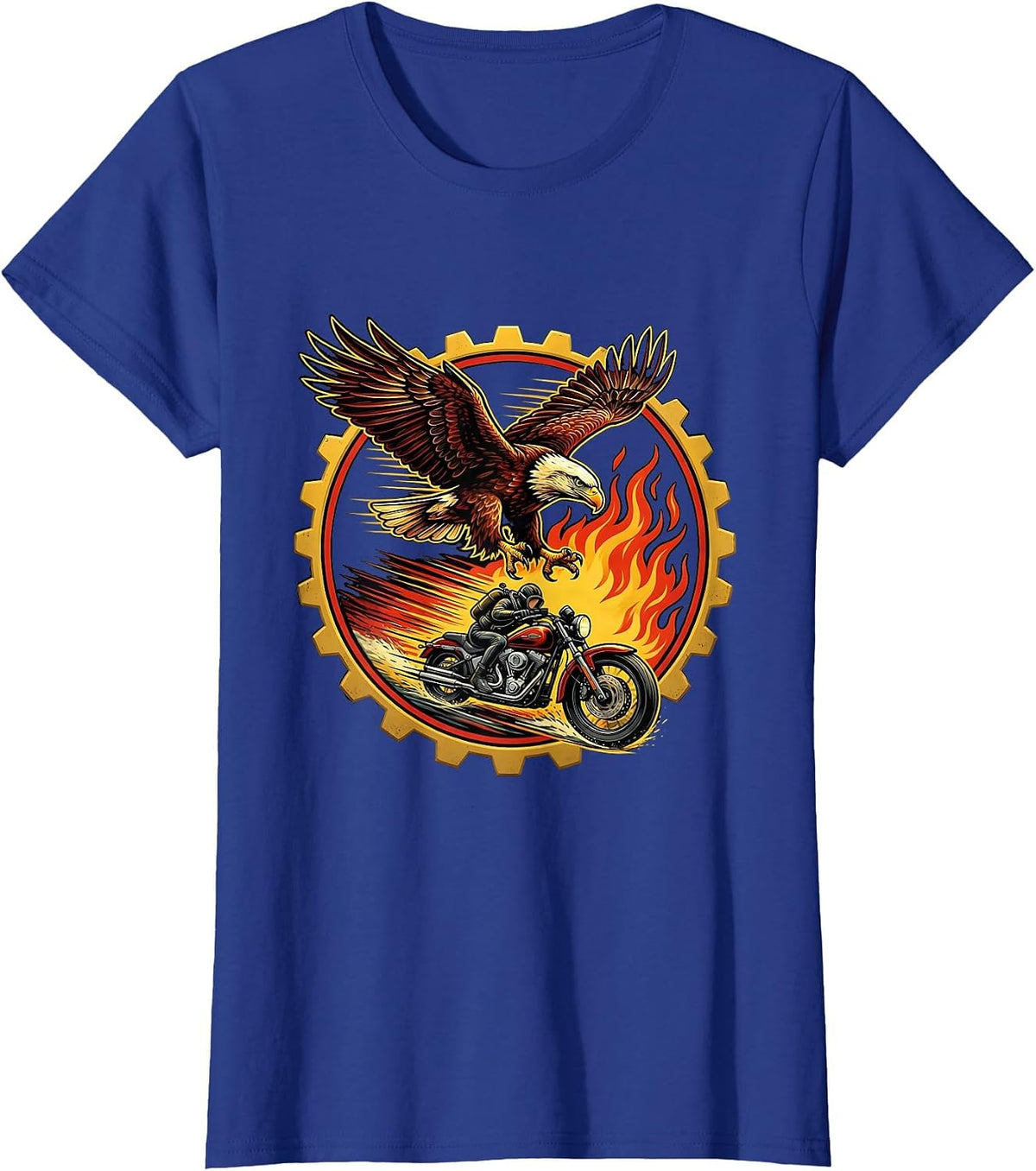 Women's Hawk Dive Bobber Motorcycle Biker Graphic T-Shirt - Royal Blue