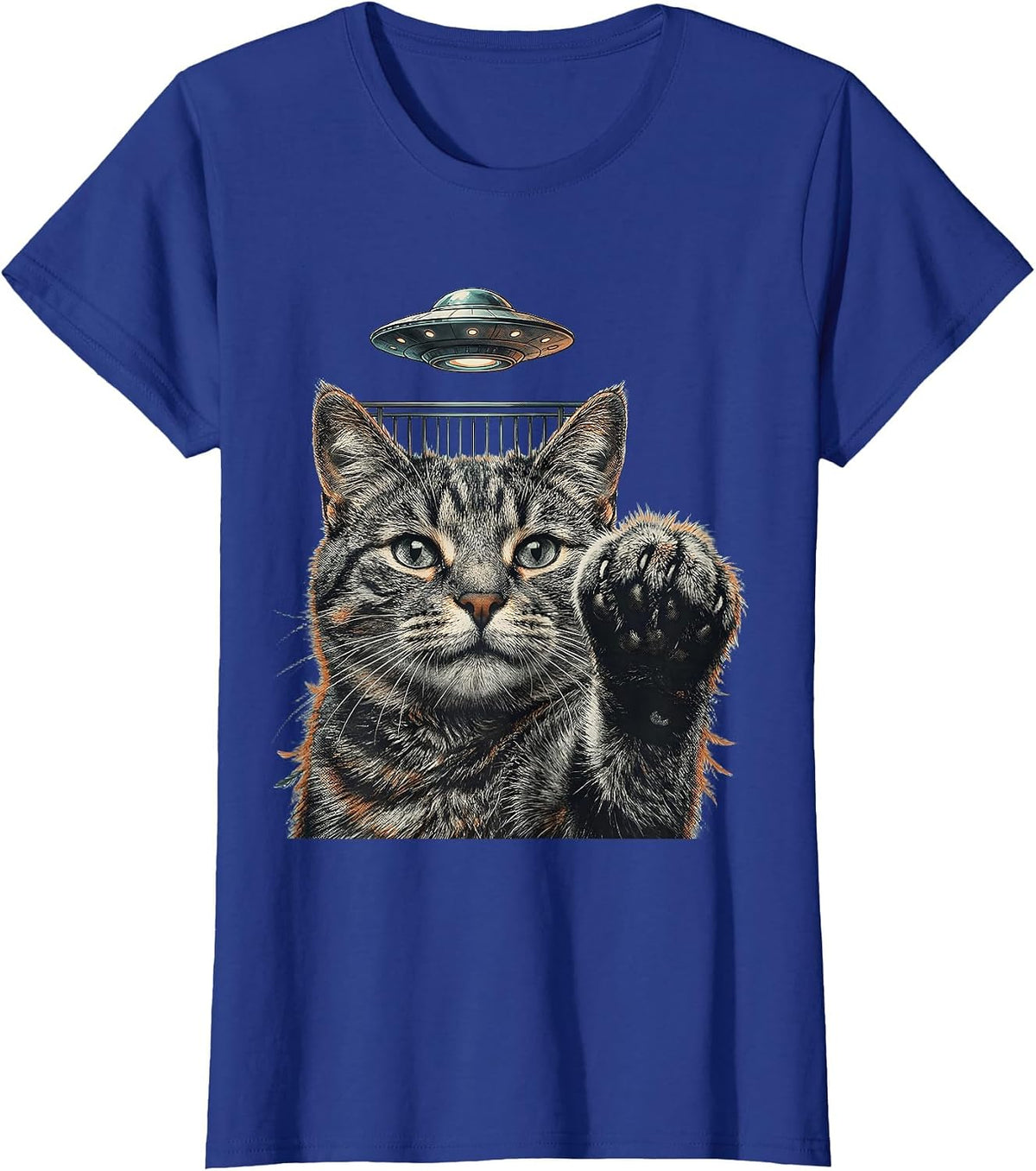 Women's Cat UFO Alien Selfie Funny Cat Owner Meme Gift T-Shirt - Royal Blue