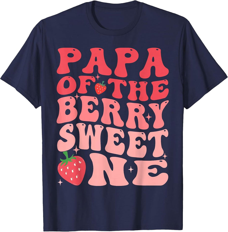 Papa of The Berry Sweet One 1st Birthday Strawberry T-Shirt - Navy Blue