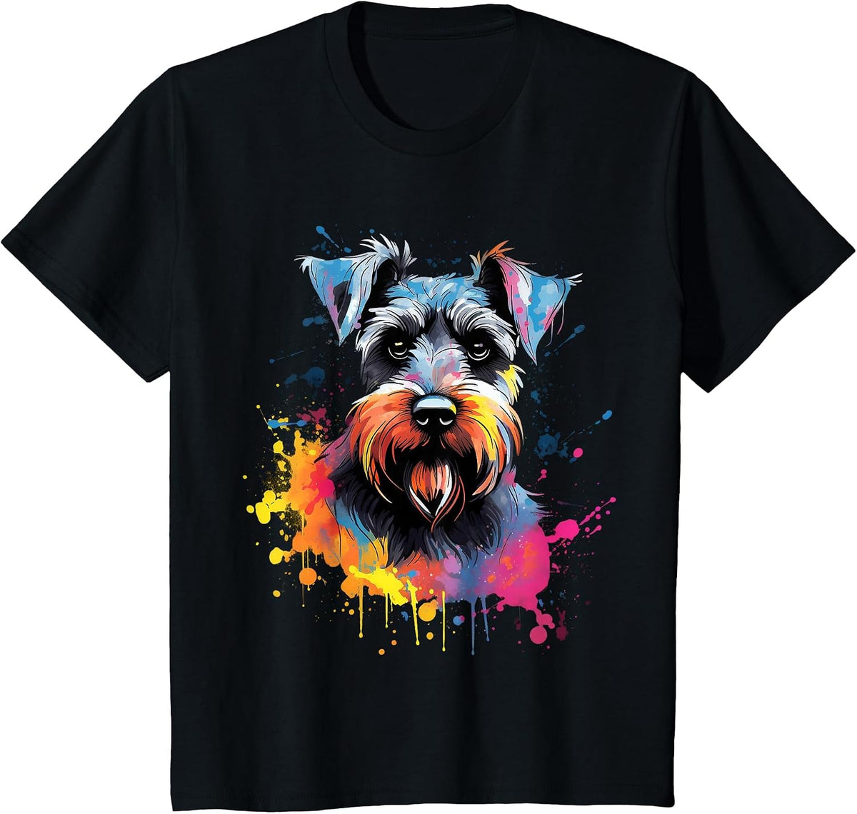 Cute Miniature Schnauzer Dog on Painted Miniature Schnauzer T-Shirt - Black