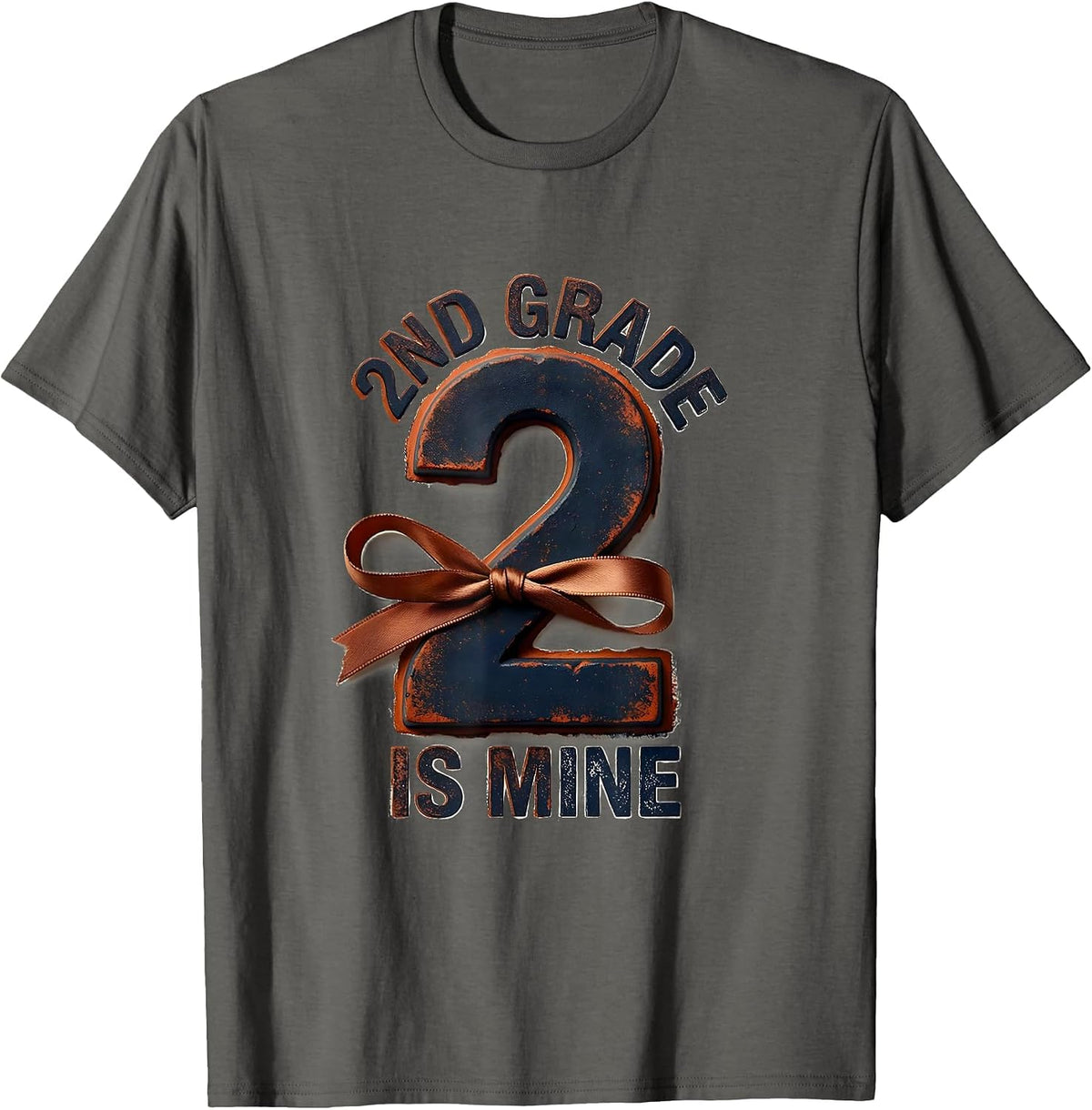 2nd Grade Is Mine Rubber Stamp Coquette Bow Back To School T-Shirt - Asphalt Grey
