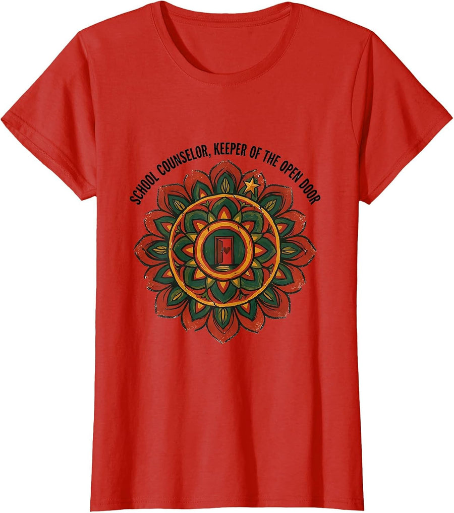Women's School Counselor, Keeper Of The Open Door Funny T-Shirt - Red