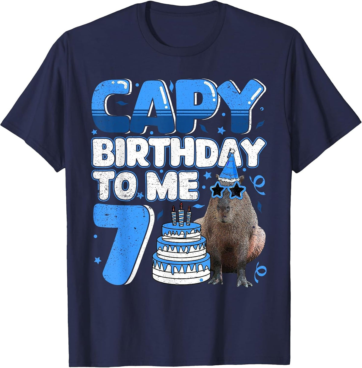 7 Years Capy Birthday to me Capybara 7th Birthday T-Shirt - Navy Blue