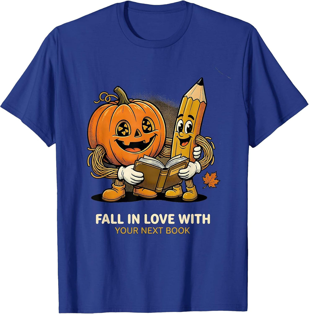 Fall In Love With Your Next Book Retro Cartoon Teacher Book T-Shirt - Royal Blue