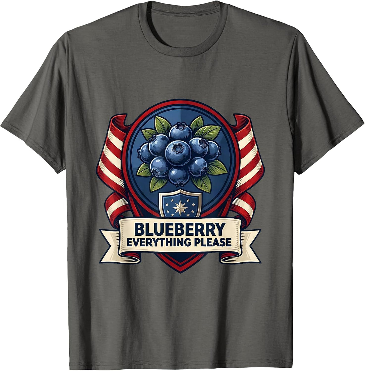 Men's Blueberry Everything Please Red White and Blue Design T-Shirt - Asphalt Grey