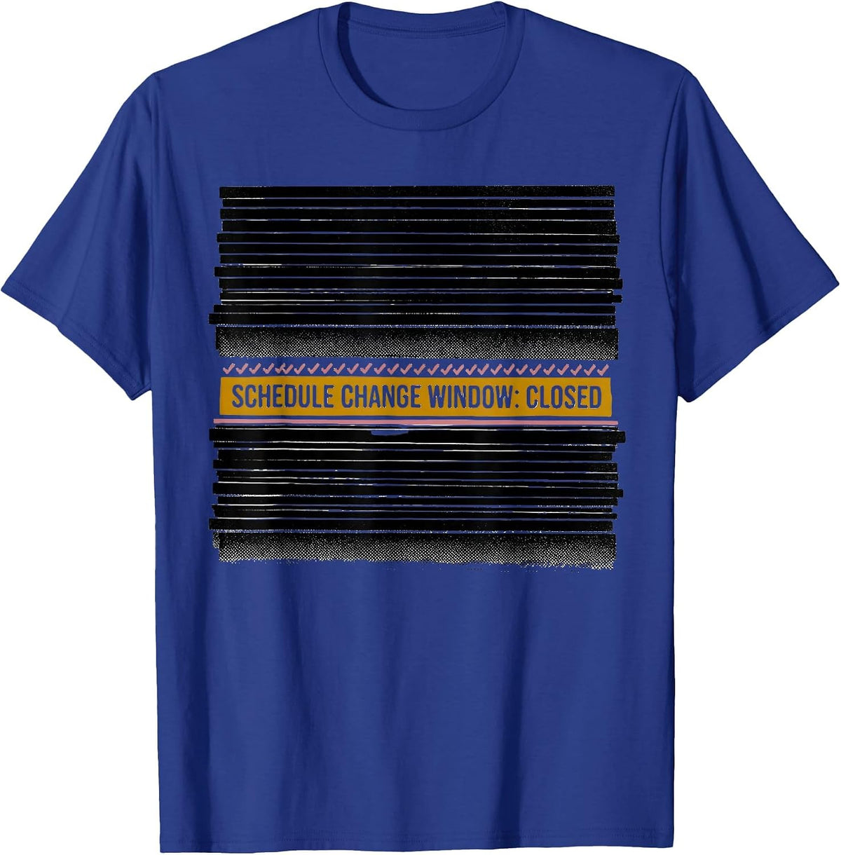 Men's Schedule Change Window: Closed Groovy School Counselor Back T-Shirt - Royal Blue