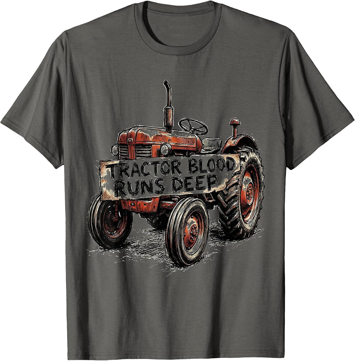Tractor Blood Runs Deep Country Pride Design T-Shirt - Asphalt Grey