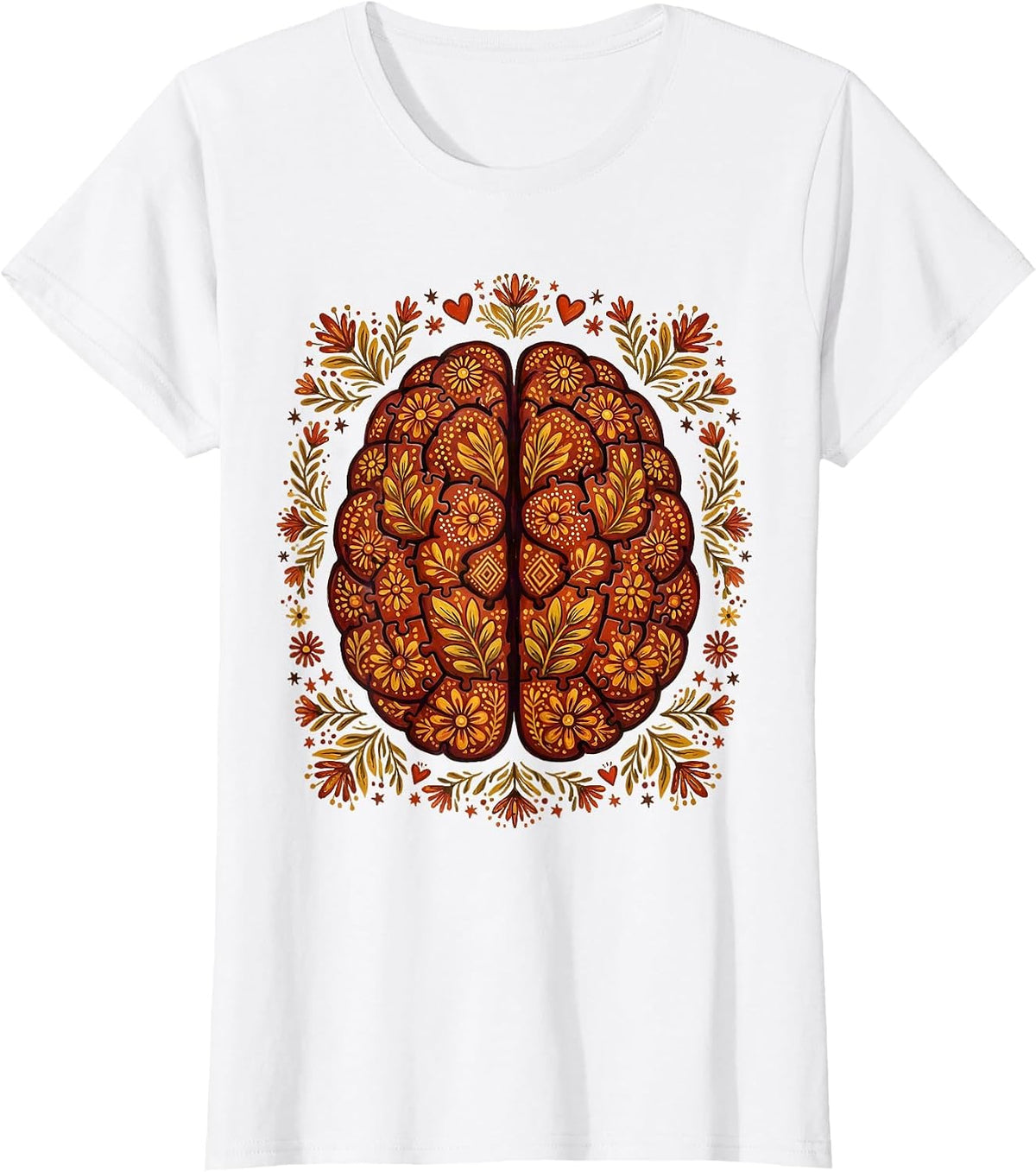 Women's Special Education Puzzle Brain Graphic Design T-Shirt - White