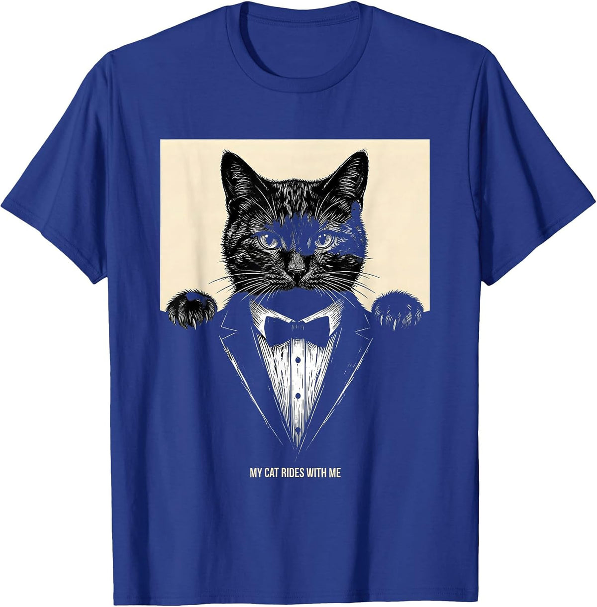 My Cat Rides With Me Playful Pet Owner Cat Pocket Design T-Shirt - Royal Blue