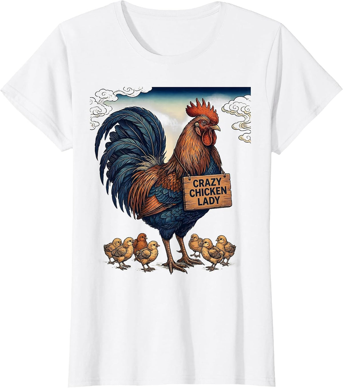 Women's Crazy Chicken Lady Funny Chicken Design T-Shirt - White