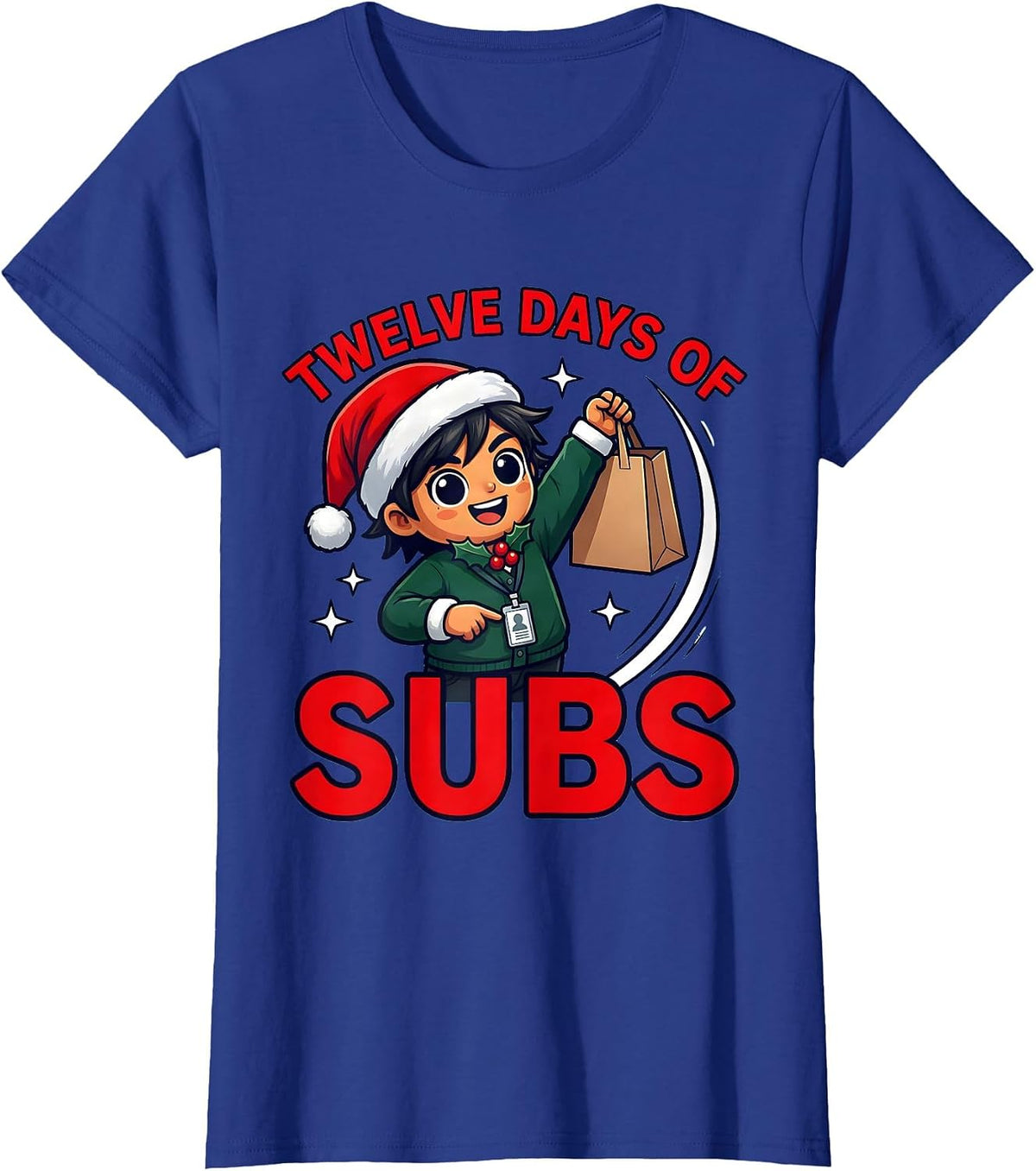 Women's TWELVE DAYS OF SUBS Funny Substitute Teacher Christmas T-Shirt - Royal Blue