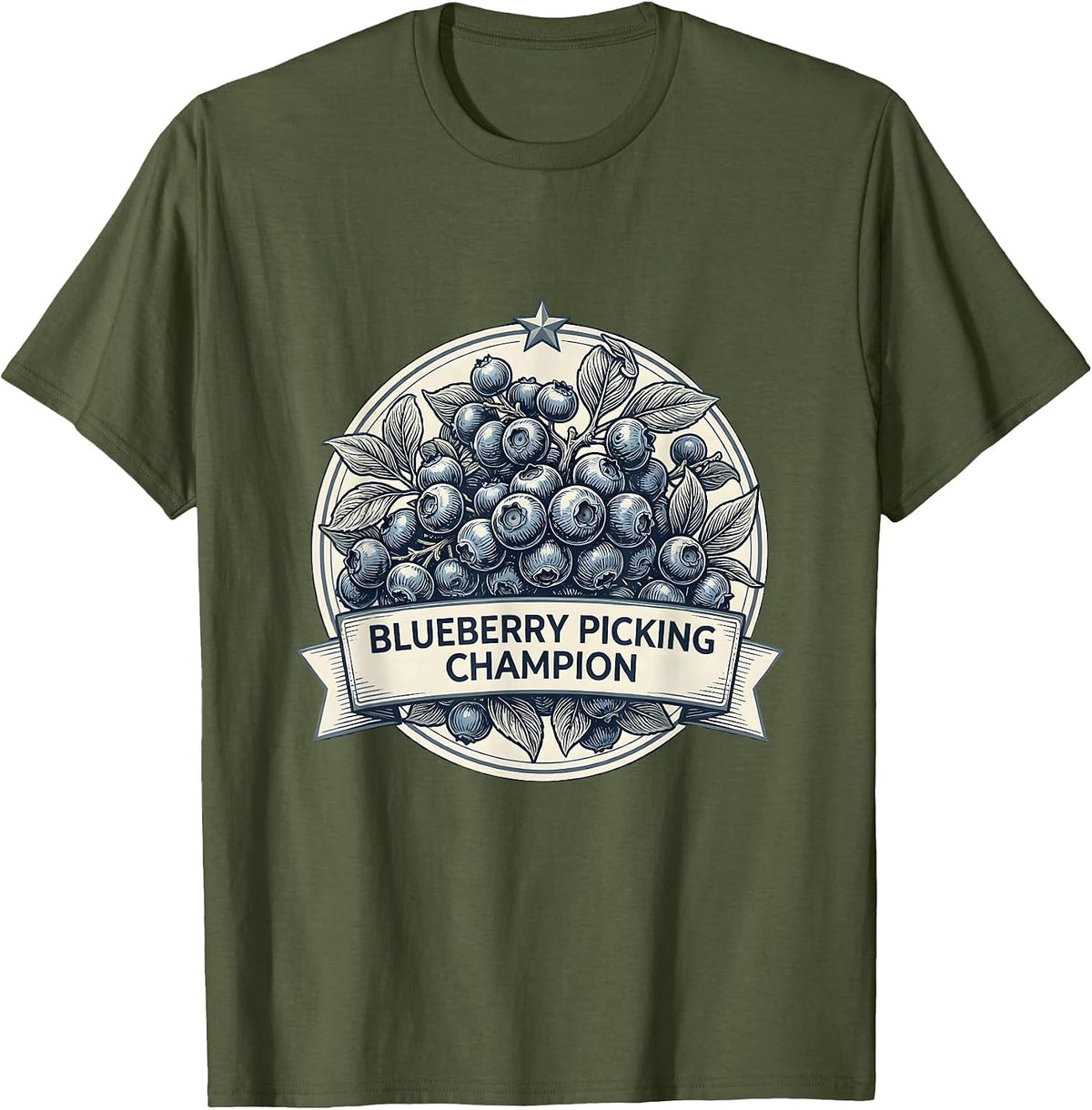 Blueberry Picking Champion Red White and Blueberry T-Shirt - Olive Green