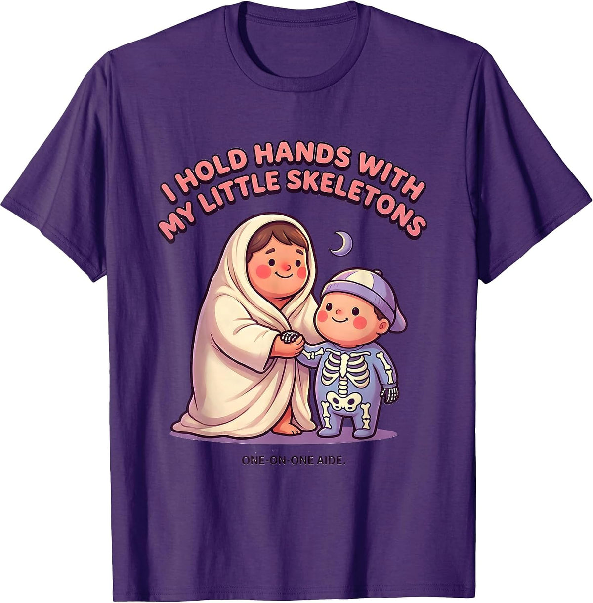 Men's I Hold Hands With My Little Skeletons, One-On-One Aide T-Shirt - Purple