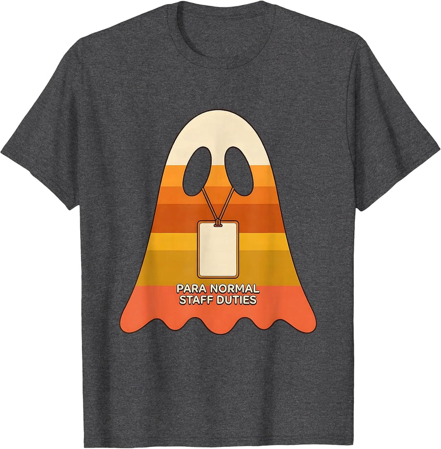 Men's Para Normal Staff Duties Retro 70s Paraeducator Halloween T-Shirt - Dark Heather Grey