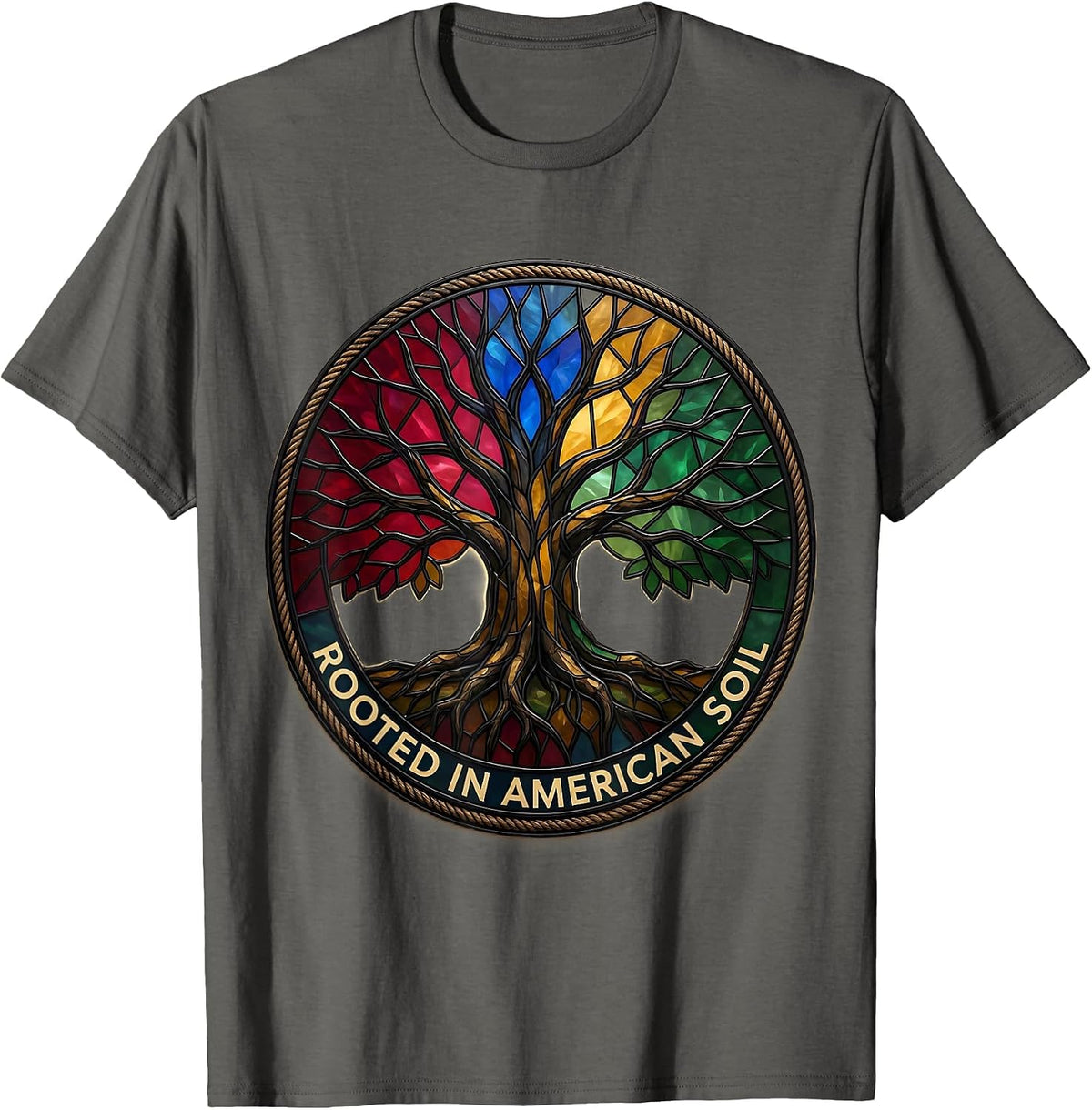 Men's Rooted in American Soil Patriotic Design T-Shirt - Asphalt Grey