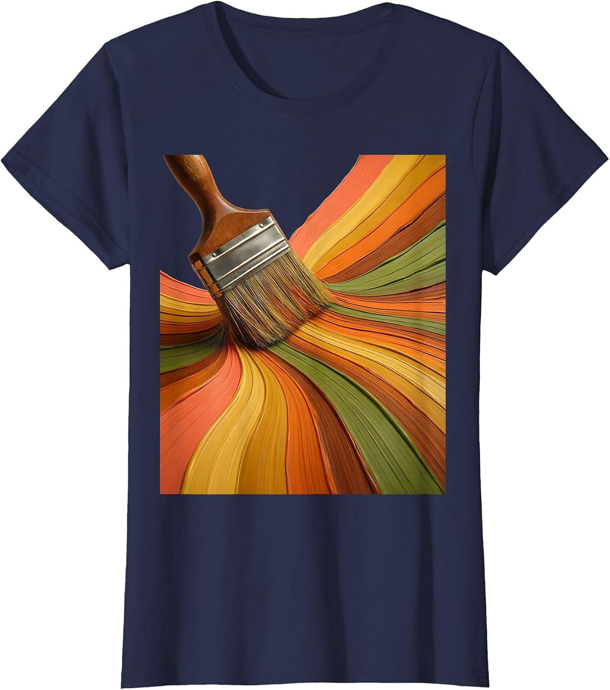 Women's Special Education Teacher Rainbow Paintbrush Art T-Shirt - Navy Blue