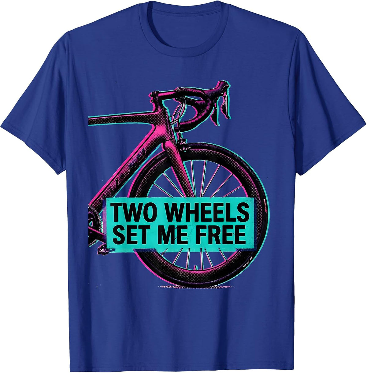 Men's Two Wheels Set Me Free Cycling Design T-Shirt - Royal Blue