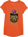 Bear Animal Lover Cute Mardi Gras Carnival Jester T-Shirt, Girls, Orange, Small - As Pictured