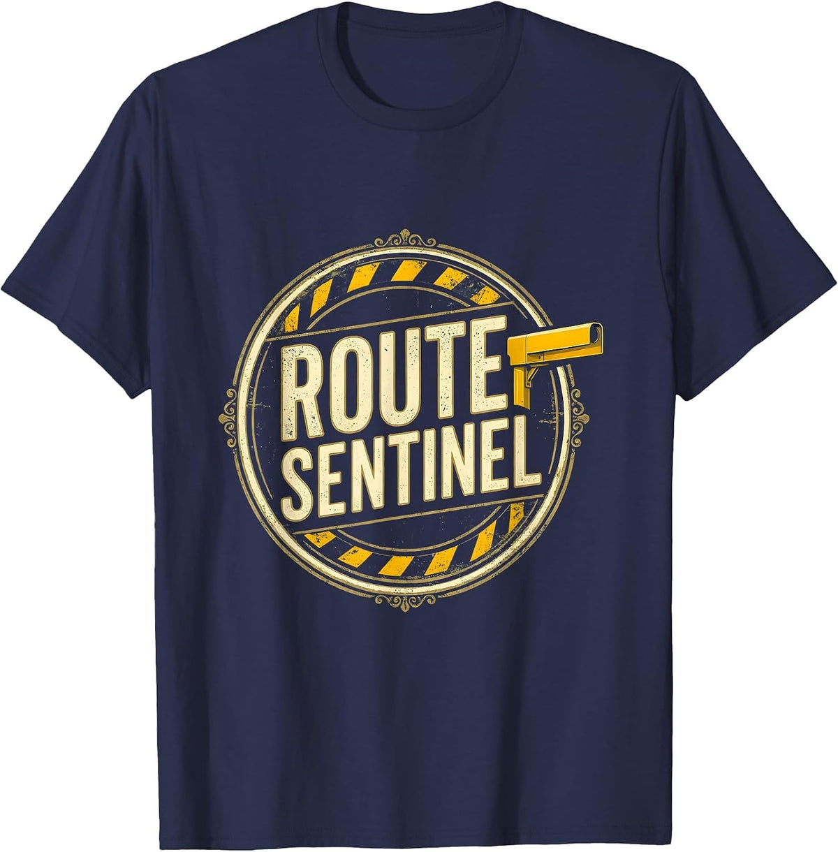 Route Sentinel Vintage School Bus Driver Design T-Shirt - Navy Blue