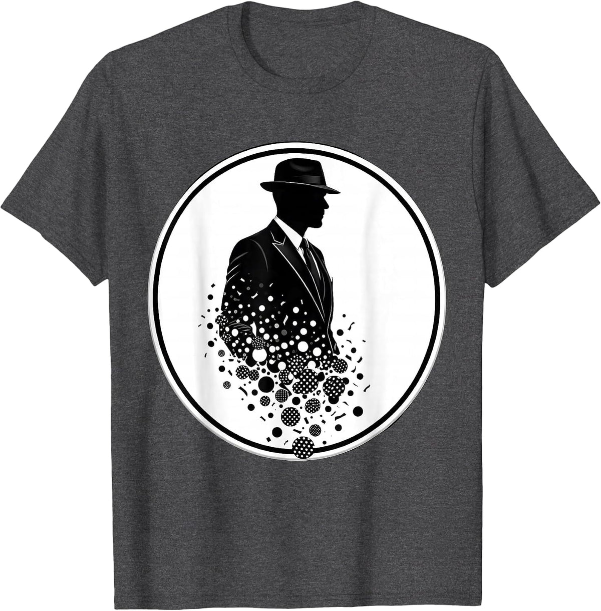 Polka Dot Suit Dissolving Into Confetti Art T-Shirt - Dark Heather Grey