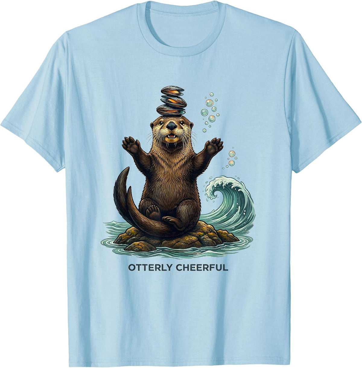 Men's Otterly Cheerful Funny Otter Lover Sea Animal Humor T-Shirt - Baby Blue