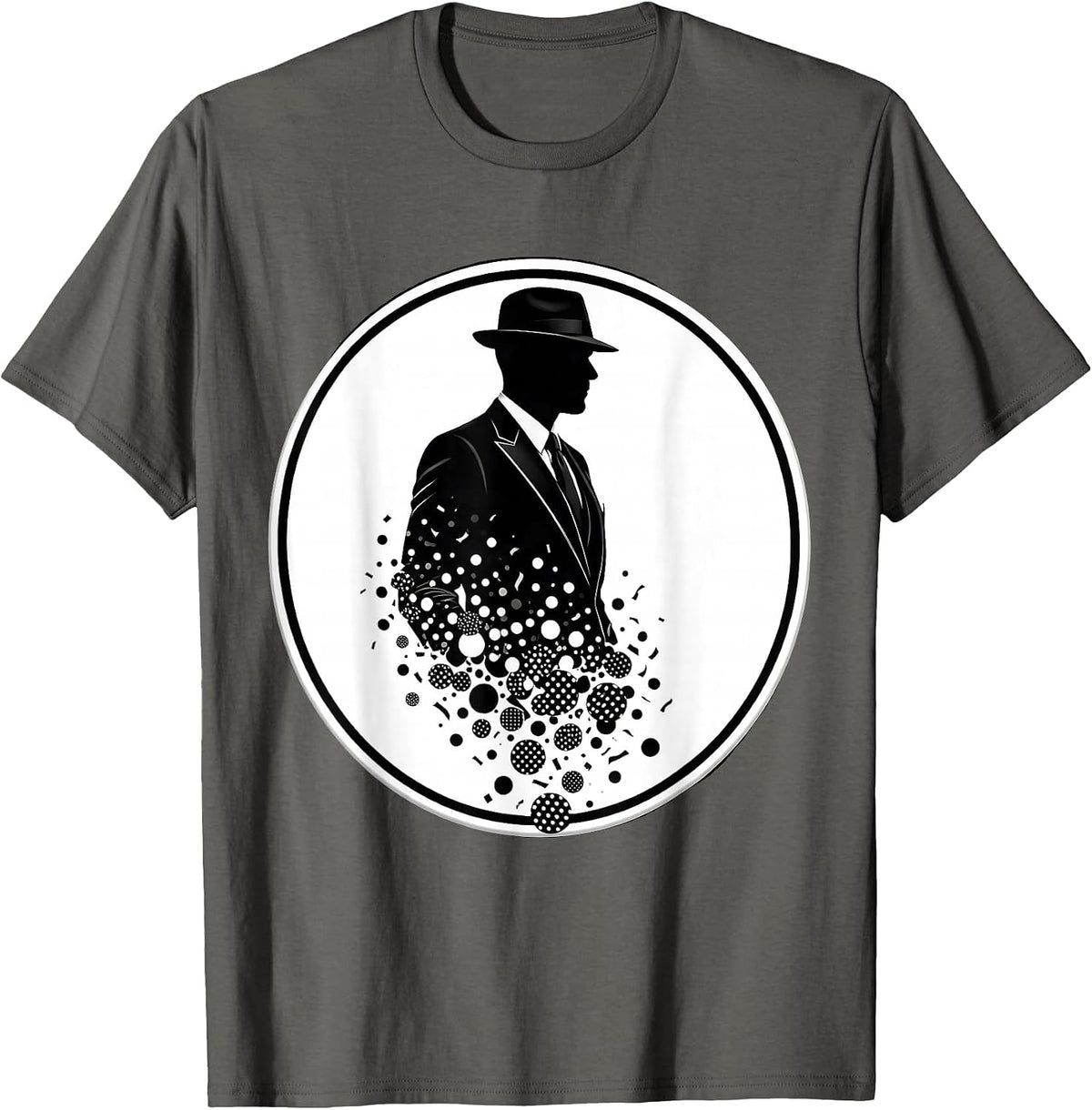 Polka Dot Suit Dissolving Into Confetti Art T-Shirt - Asphalt Grey