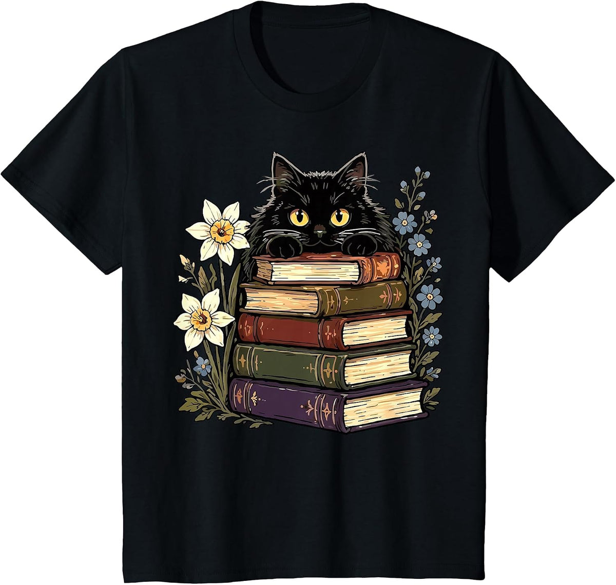 Black Cat Book Lover T-Shirt - Black