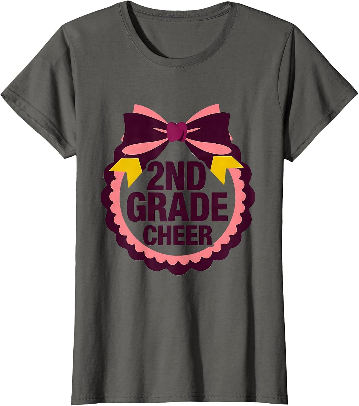 Women's 2nd Grade Cheer Coquette Bow Back to School Second Grade T-Shirt - Asphalt Grey