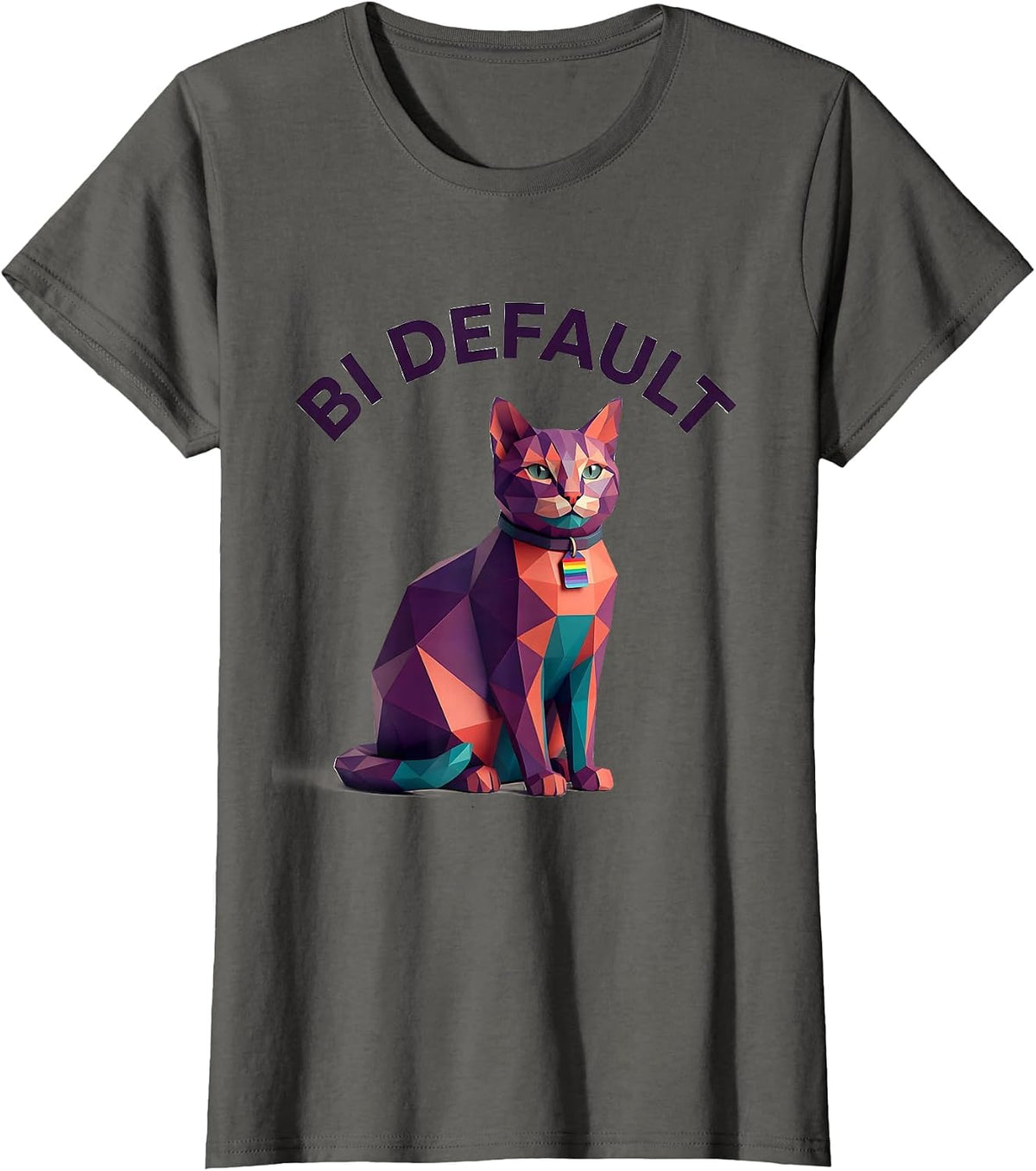 Women's Bi Default Low Poly LGBTQ Pride Cat Humor T-Shirt - Asphalt Grey