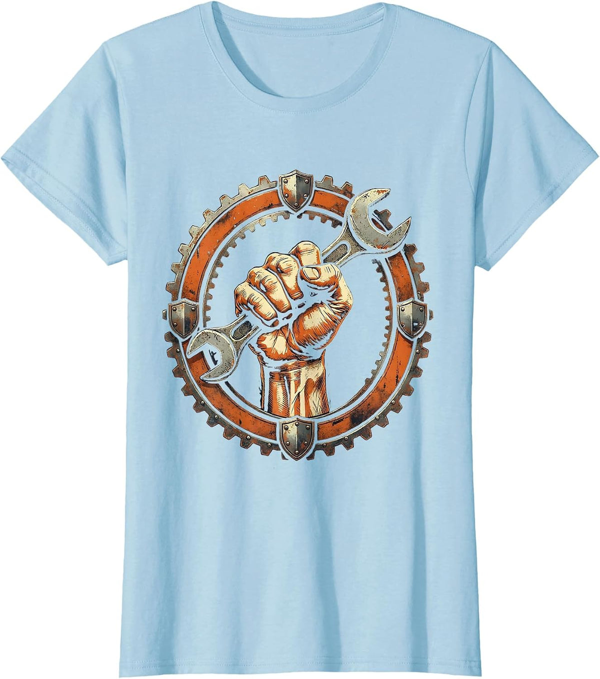 Women's Labor Day Muscular Fist Wrench Graphic T-Shirt - Baby Blue