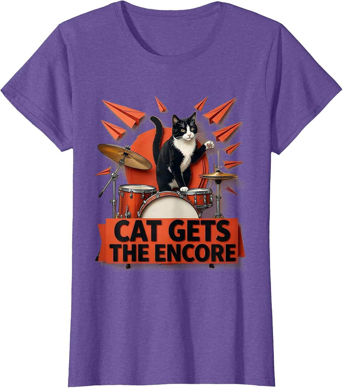 Cat Gets The Encore Funny Cat Musician Rock Band Parody Gift T-Shirt - Purple Heather
