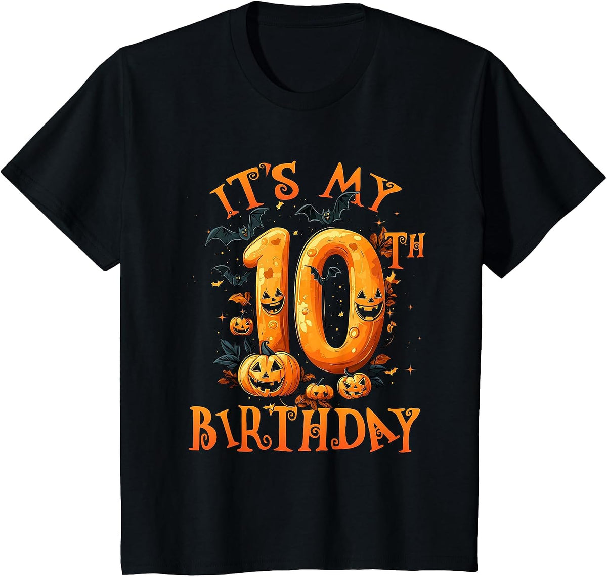Boo It's My 10th Birthday Halloween Pumpkin 10 Years Old T-Shirt - Black