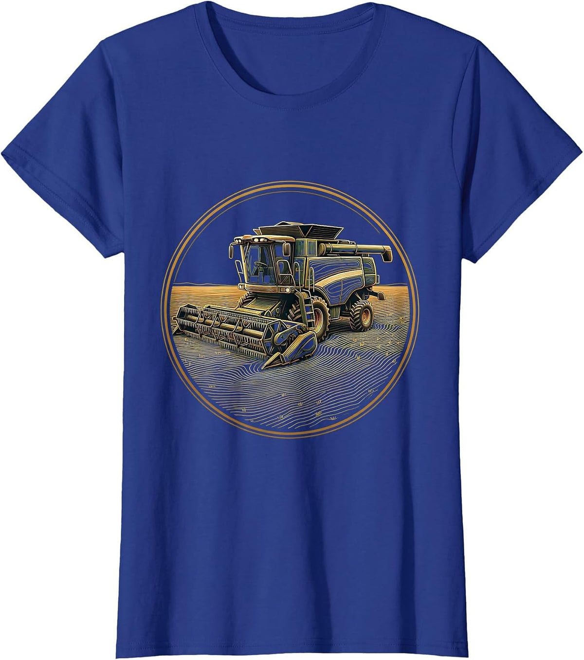 Women's Nebraska Vintage Combine Harvester Wheat Field T-Shirt - Royal Blue
