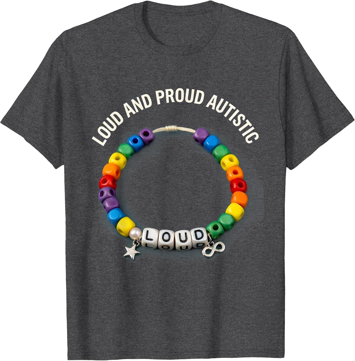 Loud and Proud Autistic Awareness Design T-Shirt - Dark Heather Grey
