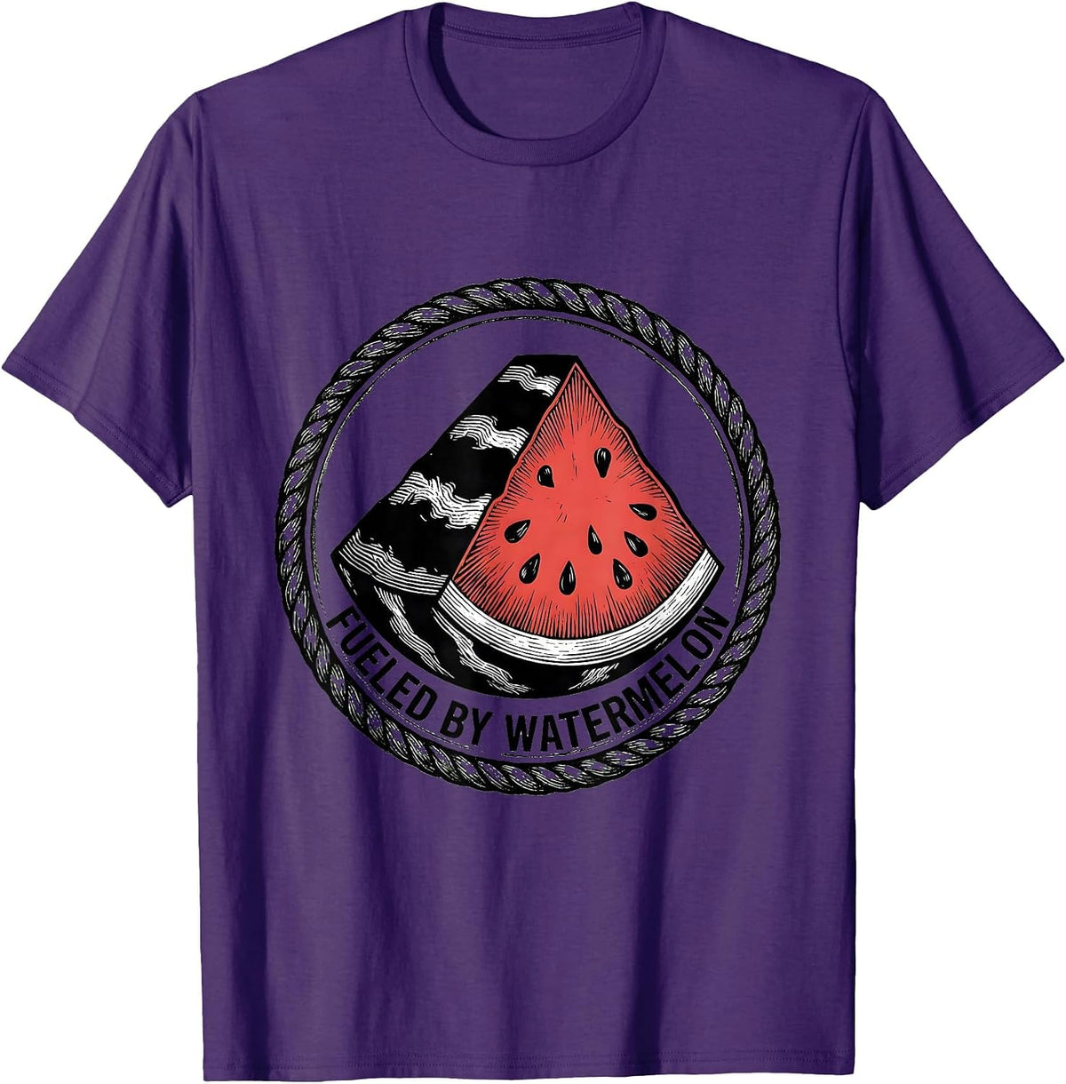 Fueled By Watermelon Summer Fruit Design T-Shirt - Purple