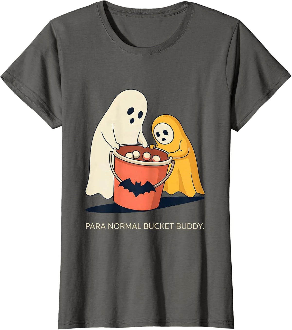 Women's Para Normal Bucket Buddy Funny Para Teacher Ghost Halloween T-Shirt - Asphalt Grey