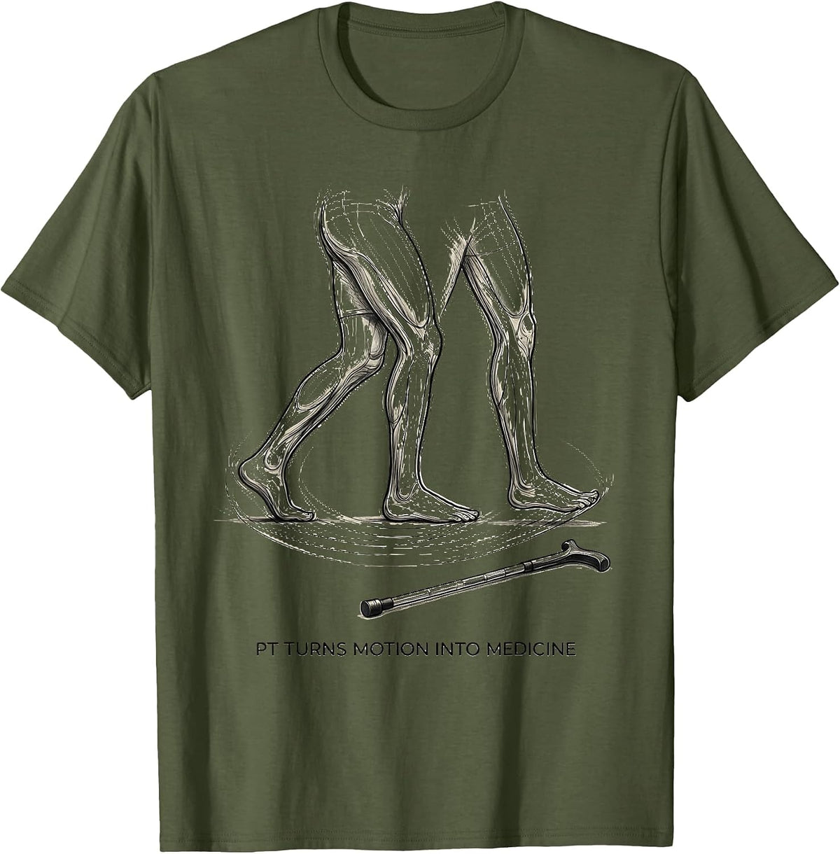 Men's PT Turns Motion Into Medicine Physical Therapy PT Humor T-Shirt - Olive Green