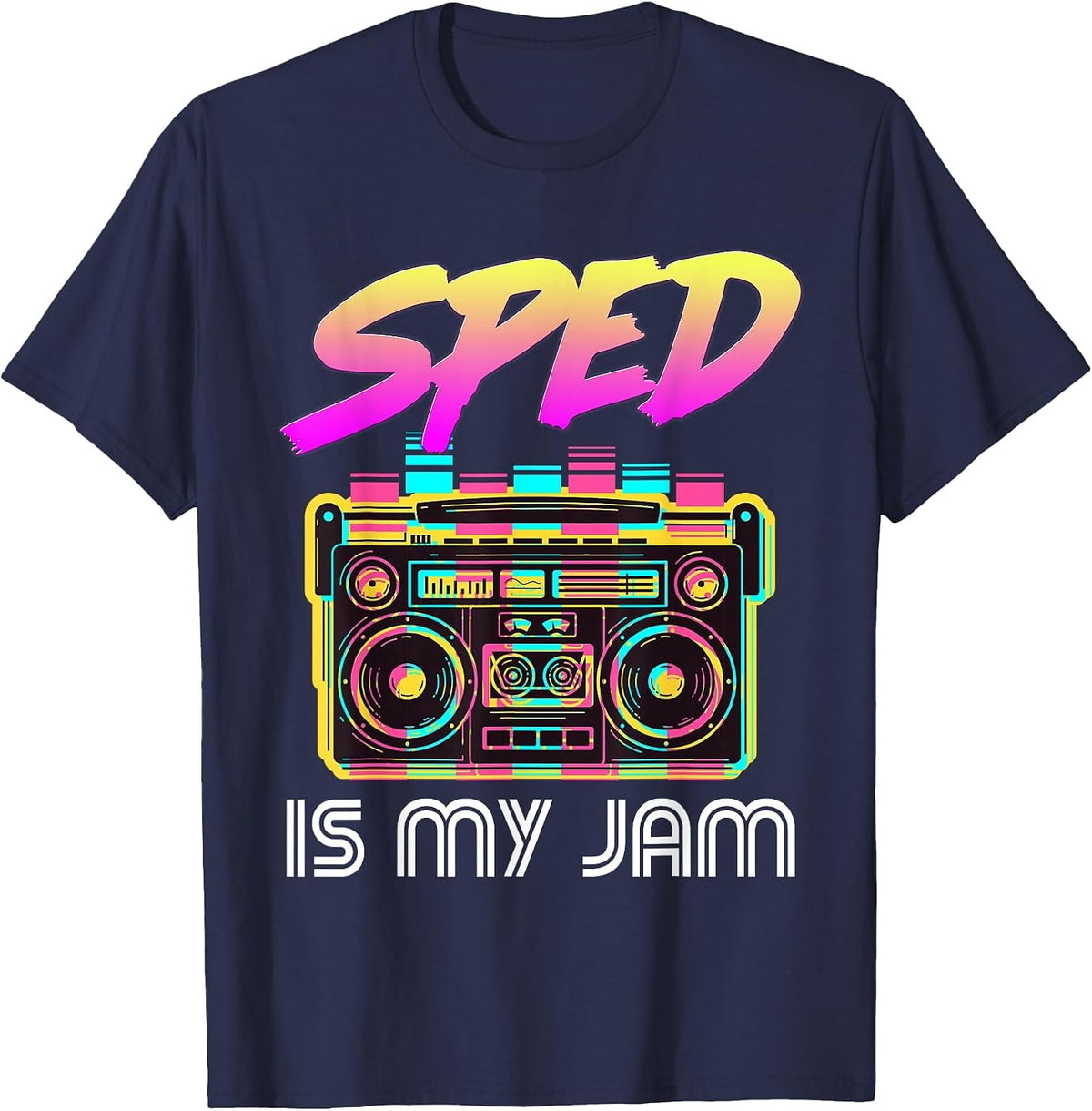 Back to School Retro SPED is My Jam 80s Teacher Boombox T-Shirt - Navy Blue