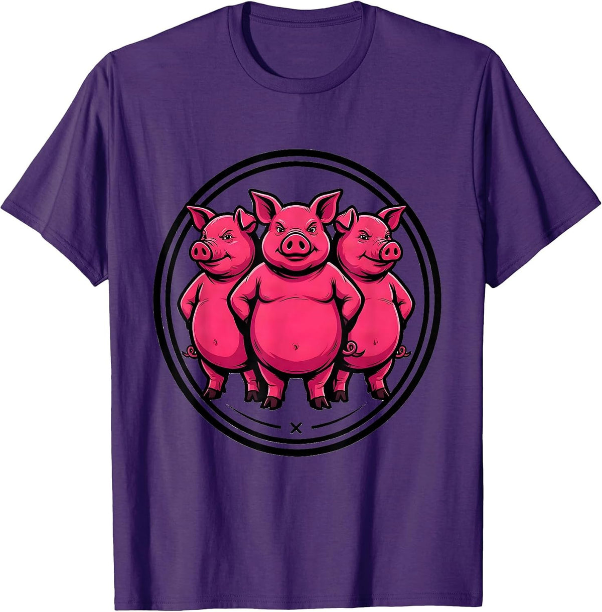 Men's Bold Cartoon Pigs Farm Animal Lover Humor T-Shirt - Purple