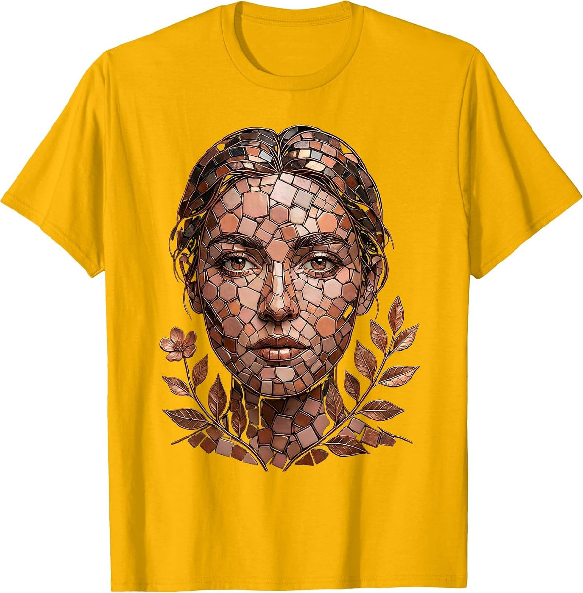 Men's Mosaic Face Autism Awareness Tile Art Design T-Shirt - Golden Yellow