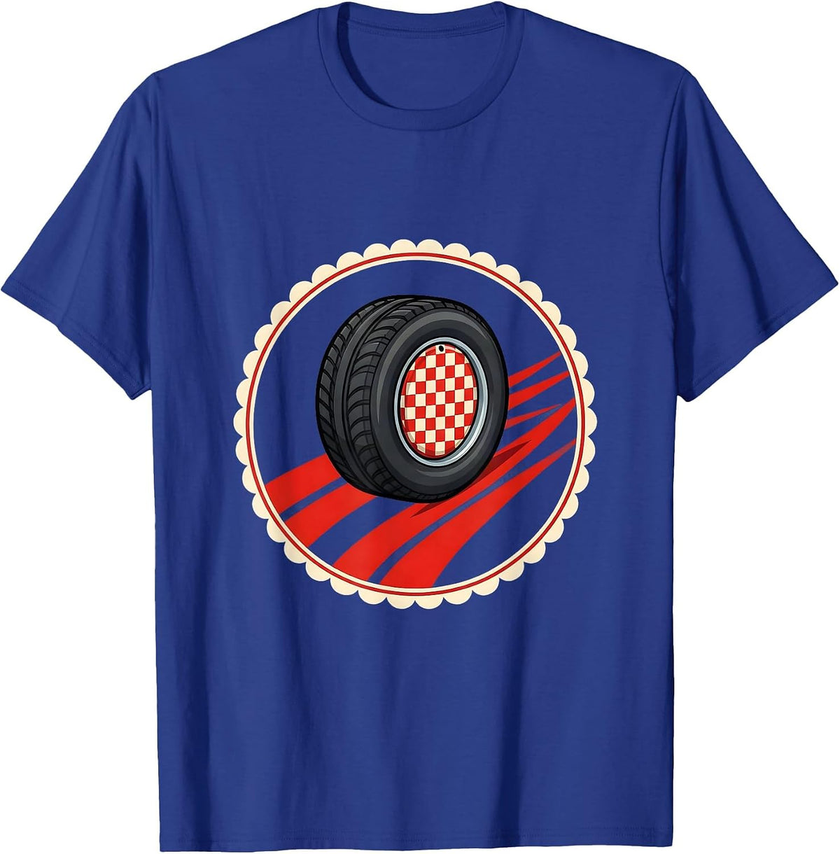 Men's Race Car Wheel Checkered Burnout Graphic T-Shirt - Royal Blue
