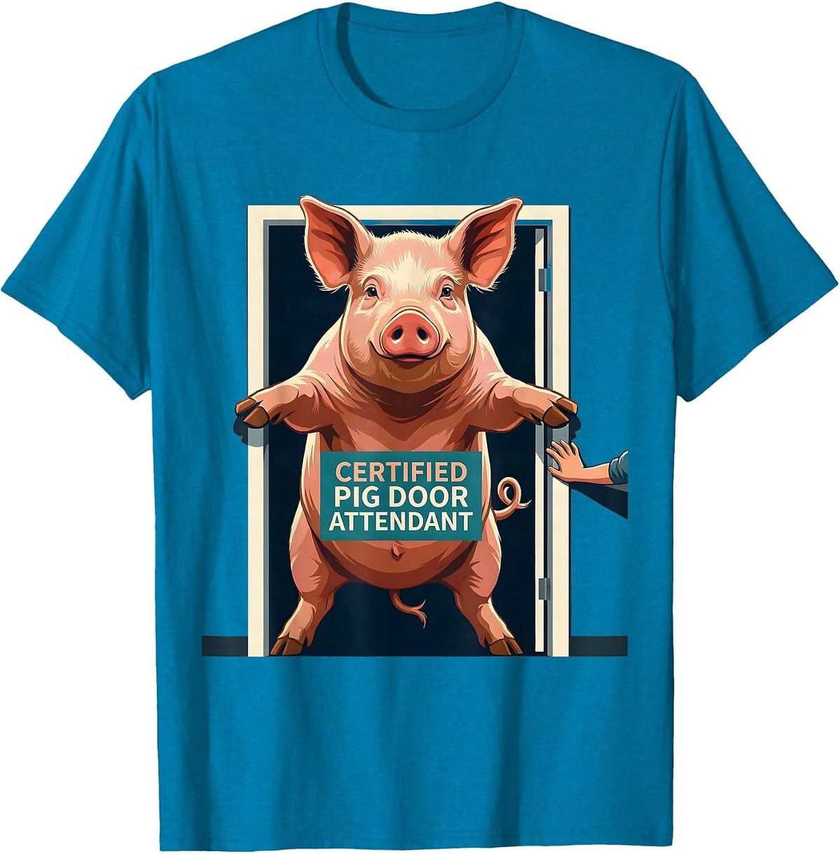 Certified Pig Door Attendant Funny Pig Lover Pet Owner Gift T-Shirt - Sapphire Blue