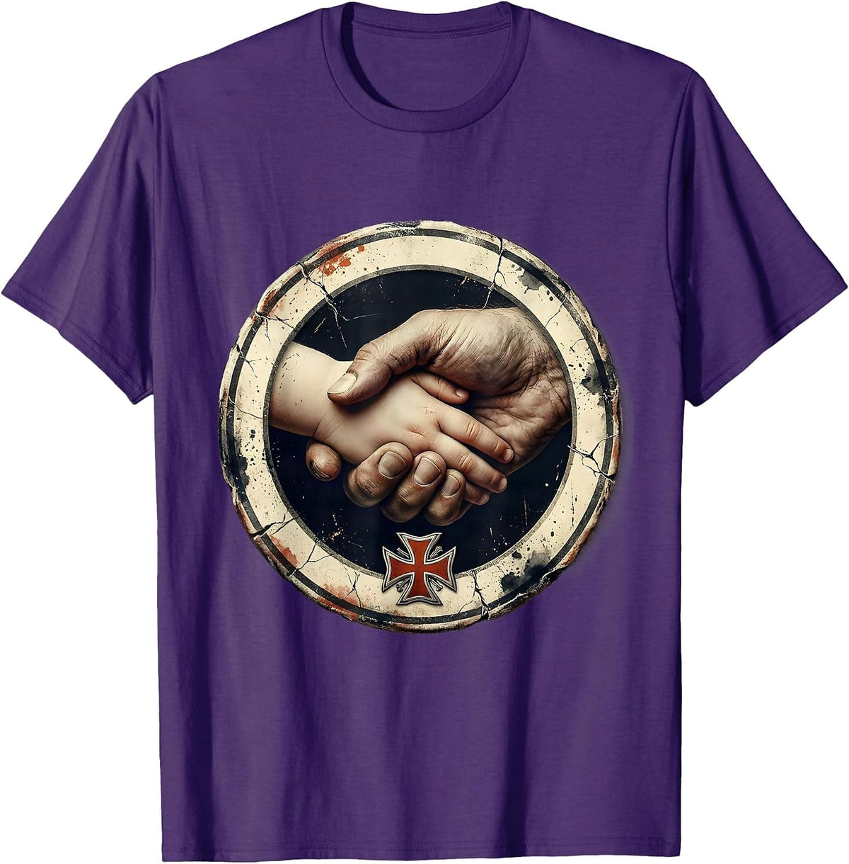 Men's Sealed Hands Firefighter Dad Family Tribute T-Shirt - Purple