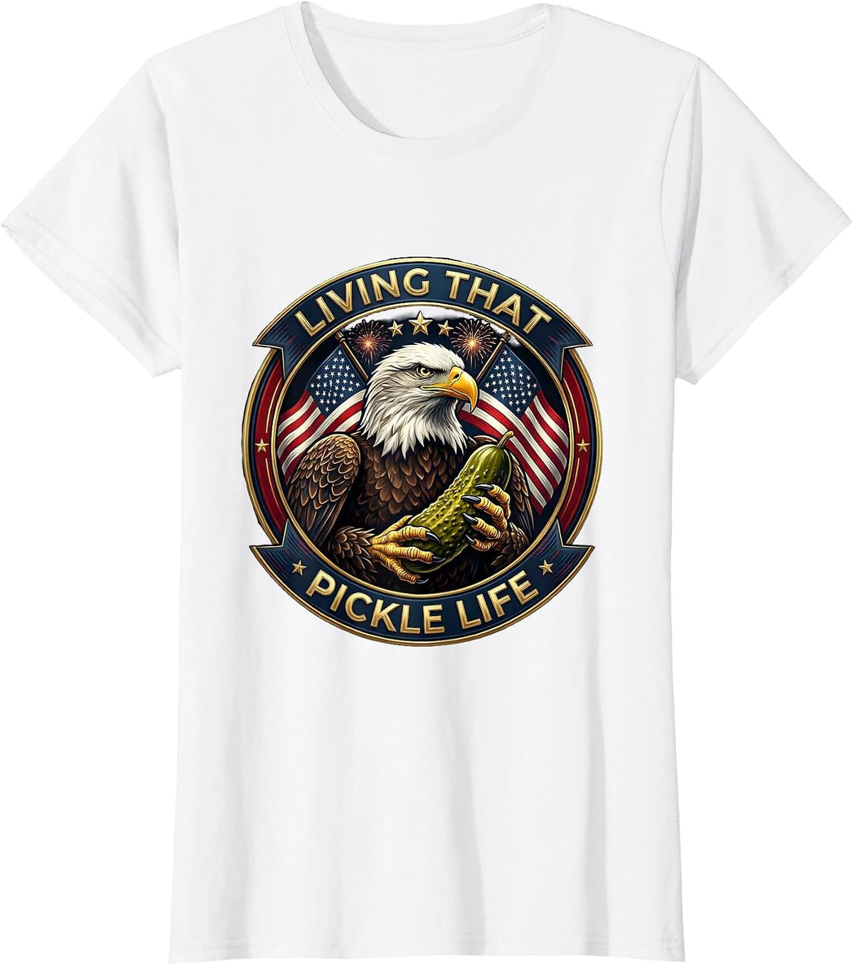 Women's Living That Pickle Life Funny Pickle Design T-Shirt - White